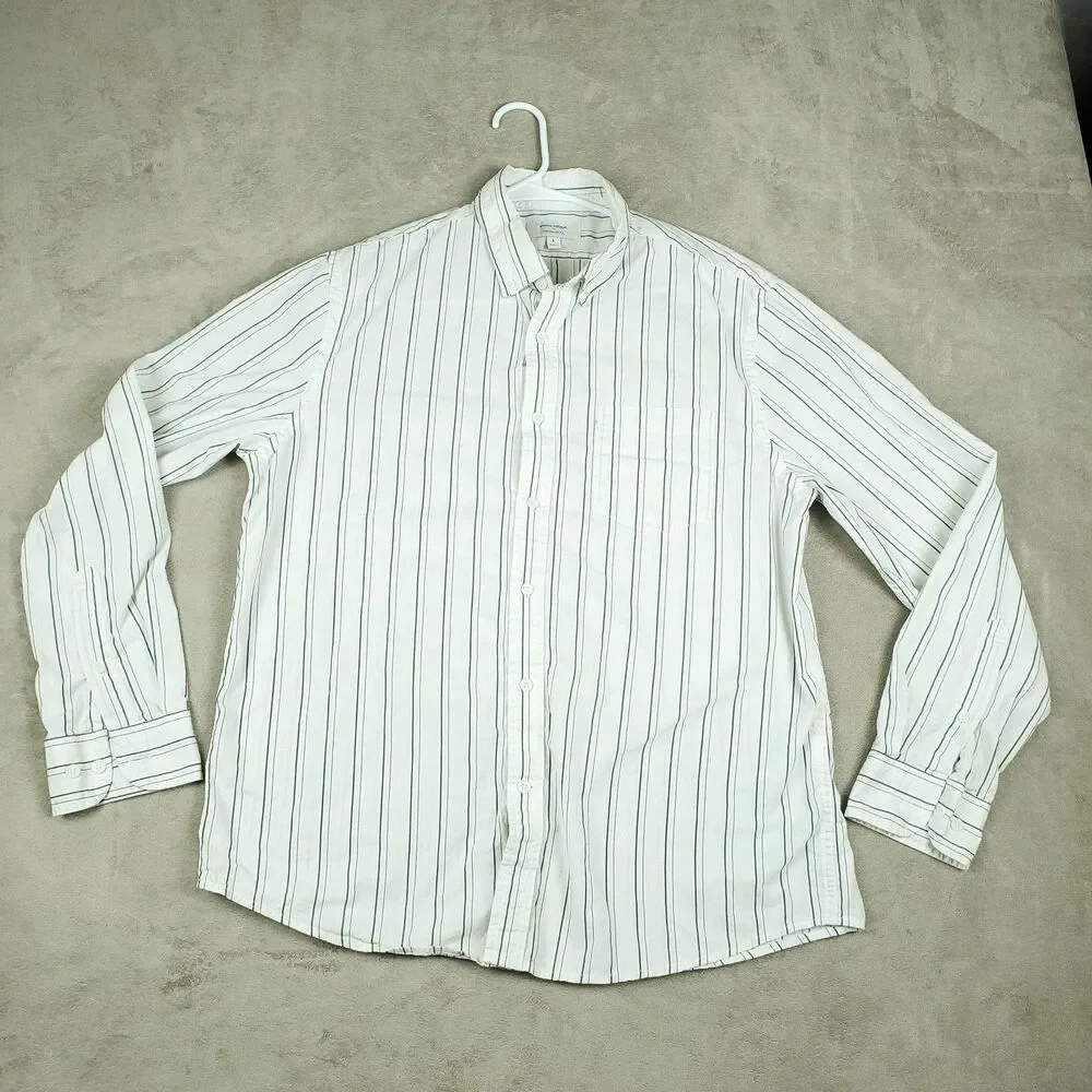 Banana Republic Shirt Mens Large White Stripe Untucked Fit Button Up Casual